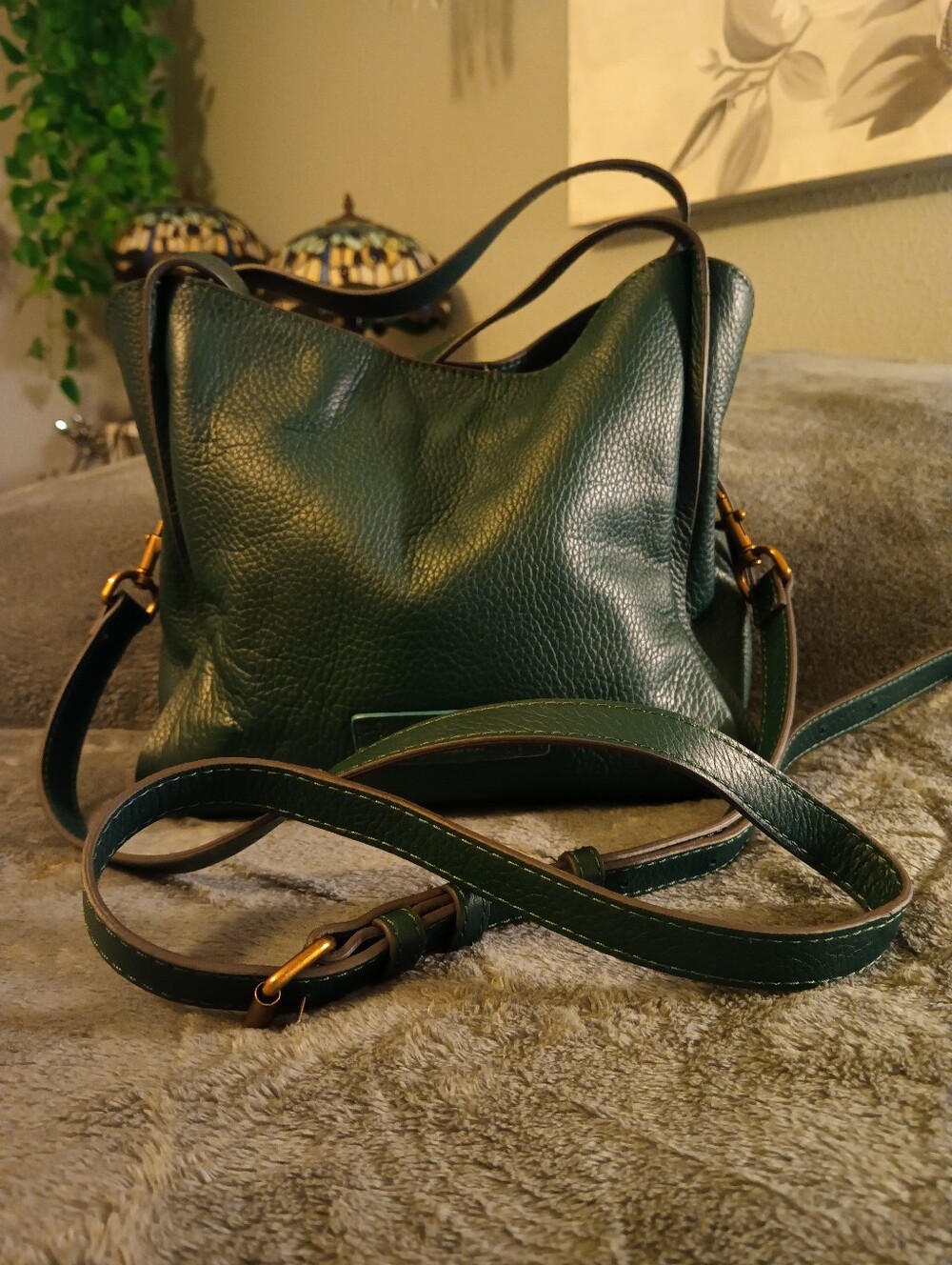 American Leather Company Green Pebbled Leather Shoulder Bag